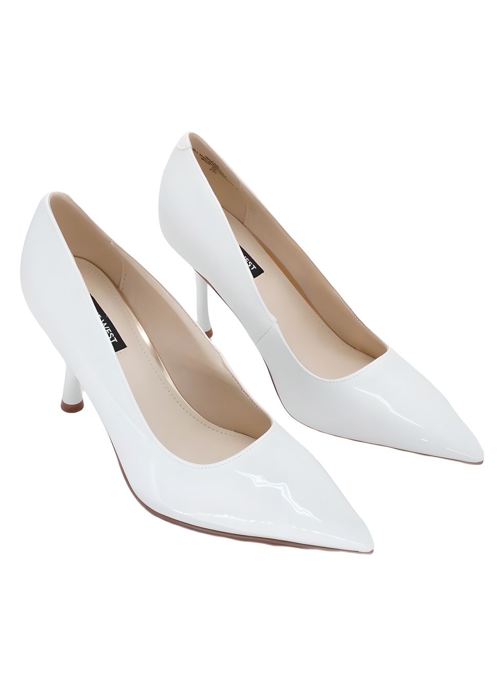 Nine West Pursee Pointed Toe White Patent 2" Kitten Heel Pumps Size 7.5M